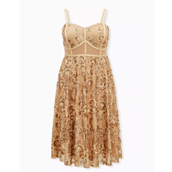 torrid Dresses & Skirts - Torrid Gold Mesh Embroidery & Sequin Midi Dress Size 20